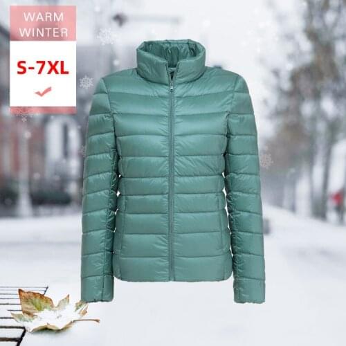 S-7XL Autumn Winter Women White Duck Down Jacket Female Ultra Light Slim Thin Windproof Portable Warm Stand Collar Feather Coat