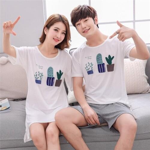 2020 Hot New Couple Pajama Set Summer Pyjama Set Male Cotton Short Sleeved Men And Women Sleepwear Pijama Casual Lover Home Wear