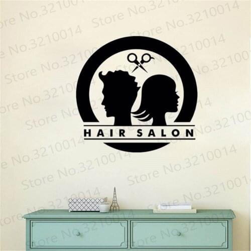 Hair Salon Logo Wall Decals Unisex Barbershop Wall Stickers For Shop Stylist Hairdresser Window Decal Removable Art Mural PW980