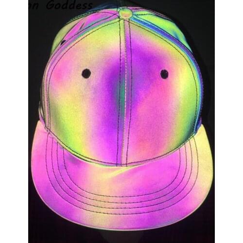 Fashion Women Men Reflective Baseball Cap Dance Hiphop Luminous Caps Casual Hats Unisex Outdoor Sunscreen Hat Bling Caps