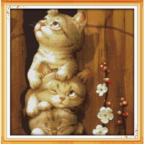Naughty cat cross stitch kit 14ct 11ct pre stamped canvas cross stitching animal lover embroidery DIY handmade needlework