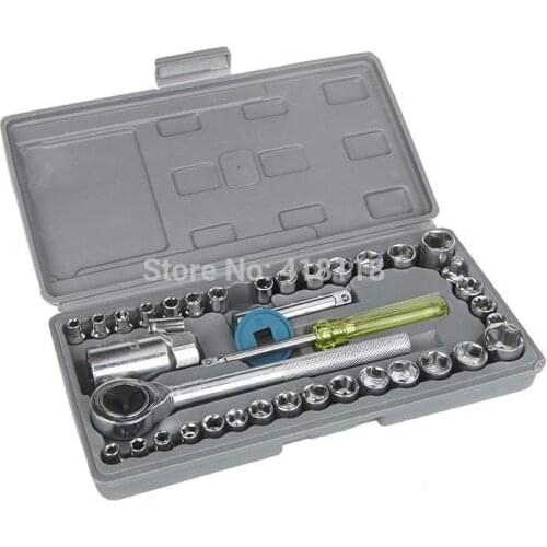 40 Pcs Socket Wrench Sleeve Combination Set Motorcycle Vehicle Repair Tool Kit 1/4"&3/8" Drive