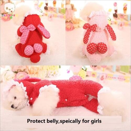 NEW Autumn Winter Dog Jumpsuit Protect Belly Espeically for Girls Coat Soft Bunny Cute Bulldog Poodle Pet Clothes XS S M L XL