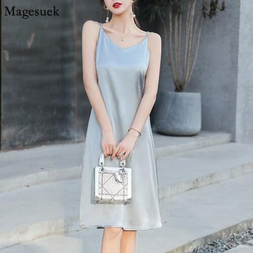 Backless Solid Satin Dress Summer Women 2021 Spaghetti Strap Sexy Dress Female V Neck Partynigth Woman Dresses Vestidos 13203