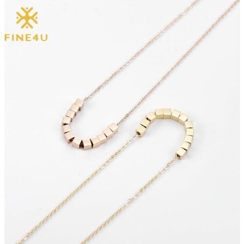 FINE4U N814 Trendy Style Delicate 12pcs Tiny Square Necklace Stainless Steel Link Chain Initial Necklace for Women Girls