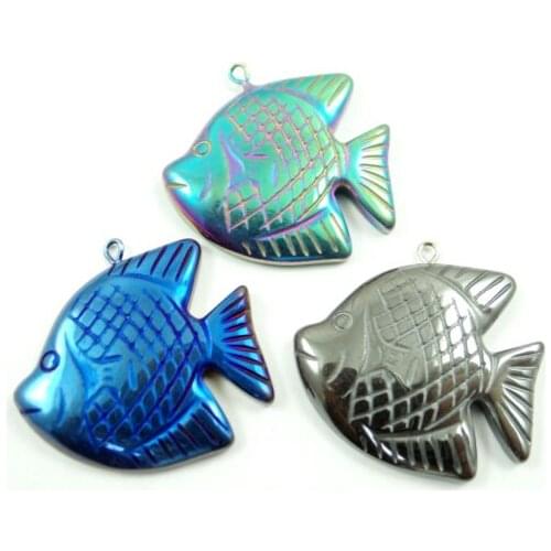 Natural Quartz crystal Titanium Hematite hand-Carved fish Gem pendant for diy jewelry making necklace Accessories3pcs