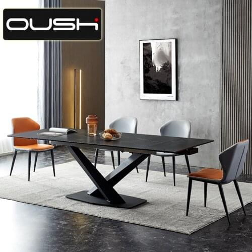 Extensible rock plate dining table Italian Super Long large house with multi-function and simple dining table