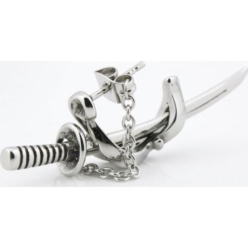 Rocker 316L Stainless Steel Japanese katana Mens Biker Punk Earrings 2F008
