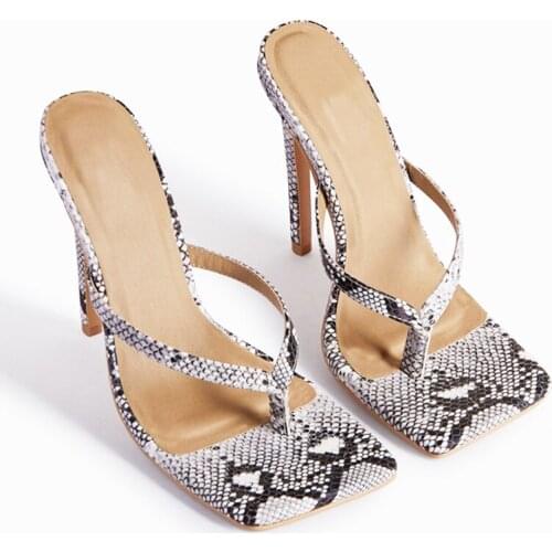 MKKHOU Fashion Sandals Womens New Summer Shoes Simple Snake Pattern Flat Flip Stilettos Ladies Casual High-heeled Slippers