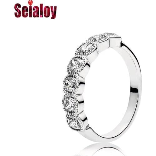 Seialoy Exquisite Fine Shiny Female Ring Fashion Wedding Anniversary Womens Silver Color Ring Couples Mothers Day Gift Jewelry