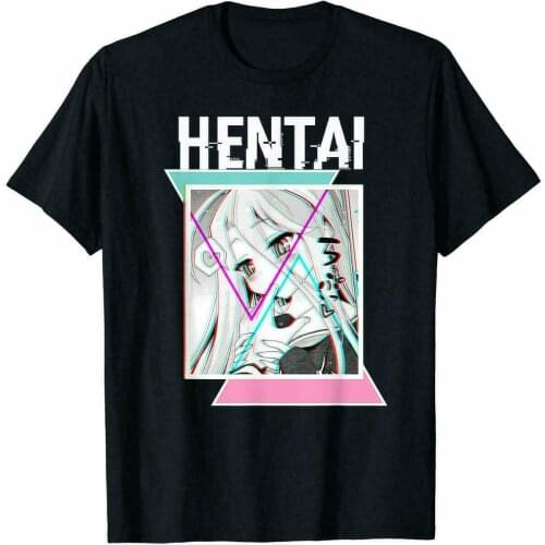 Hentai Waifu Lewd Sexy Senpai Love Hentai Ahegao Otaku Vaporwave Black T-shirt Printed T-Shirt Men Harajuku Aesthetic T-Shirt