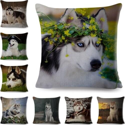 Siberian Husky Cushion Cover for Sofa Home Chidren Room Decor Cute Pet Animal Dog Pillowcase 45*45cm Polyester Pillow Case