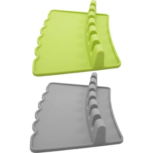 1 Piece Silicone Spoon Rests for Kitchen Counter 6 Slots with Drip Pad Anti-Slip Heat Resistant BPA-Free Spoons Holders