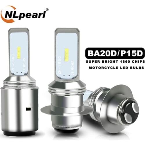 NLpearl 1X P15D Led Motorcycle Headlight Bulbs Super Bright CSP 1860SMD 1200ML 6000K White BA20D Led For Moto Headlight 12V