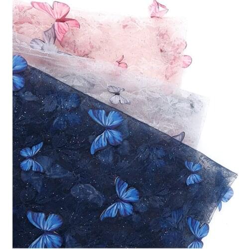 New Style Handmade Butterfly Embroidery Fabrics for Childrens Clothing, Mesh Embroidery Fabrics for Womens DIY Dresses