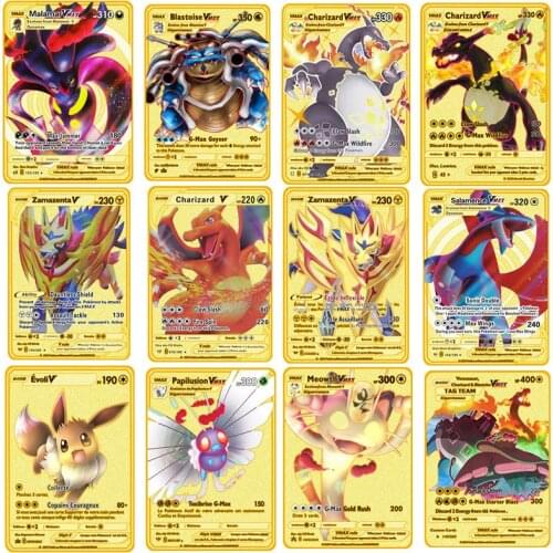 In Stock! Pokemon DX Metal Card PIKACHU Charizard VMAX Golden Card ZacianV SnorlaxV EvoliV Collection Gift Kids Game Cards Toys