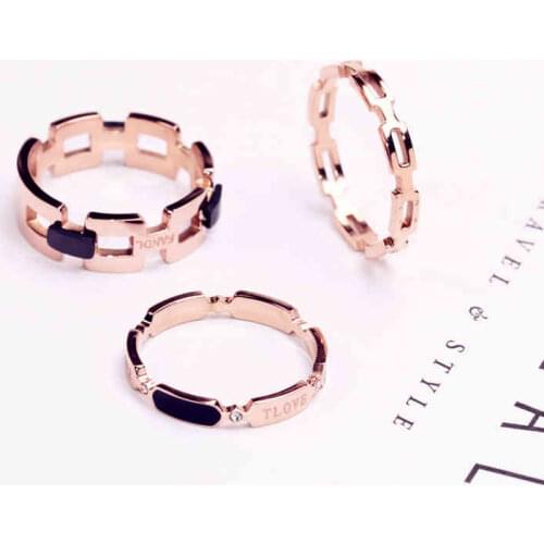YUN RUO New Arrival Fashion Black Hollow Out Ring Rose Gold Color Titanium Steel Jewelry Wedding Birthday Gift Woman Never Fade