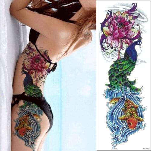 1 Piece 48cm Full Flower Arm Tattoo Sticker 69models Fish Peacock Lotus Pattern Temporary Body Art Water Transfer Tattoo Sticker