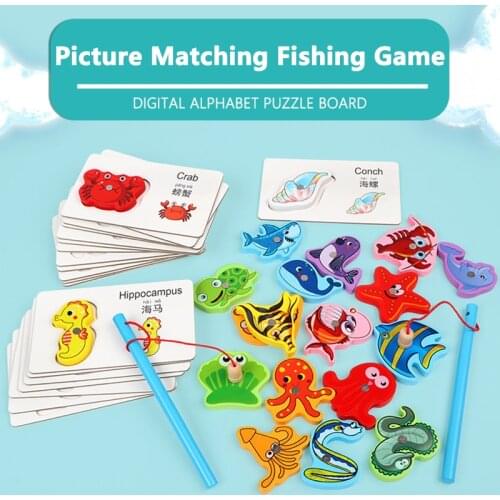 2 In 1 Kids Fishing Magnetic Alphabet Fishing Game Childrens Early Education Map Matching Animal English Puzzle Game