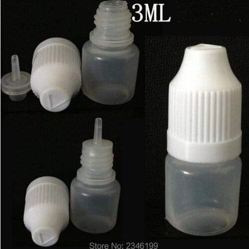 3ML 200pcs/lot Empty Plastic Eye Dropper Bottle, PE Liquid Bottle with Childproof Cap, Cosmetic Needle Dropper DIY Empty Package
