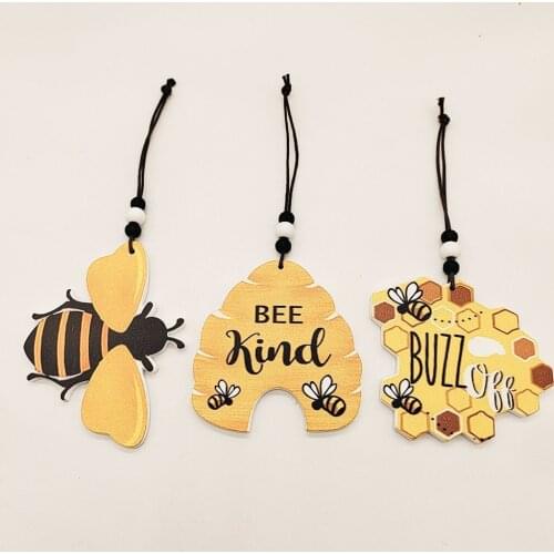 3 Pcs Wooden Bee Outdoor Garden Decoration Home Decor Pendant Ornaments