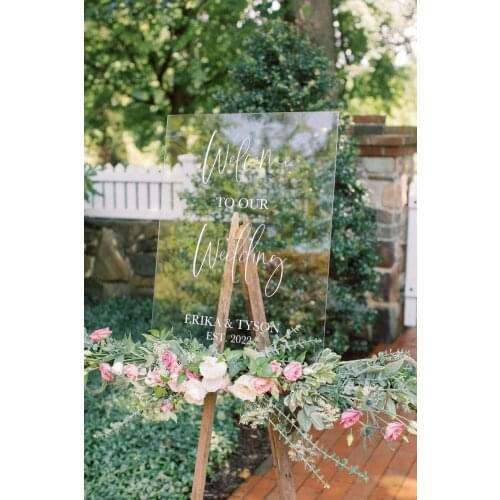 Acrylic Welcome Sign Clear Personalized Custom Wedding Signs Welcome to our Wedding Sign Rustic Modern Wedding Decor Party