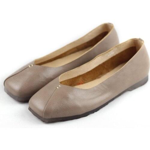 Woman Shoes Flat Square Toe Ladies Slip on Ballet Flats 100% genuine Leather Women Flats Female Footwear Driving shoes
