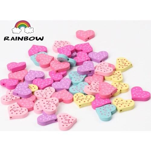 Mixed Color Wooden letter Love Heart Pattern Spacer Beads For Kids Handmade Jewelry Making DIY 19mm 50pcs