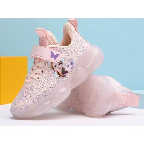 Childrens 2021 Disney Womens sports shoes, jogging shoes, Princess Elsa, cartoon, children Tennis shoes, sizes 26-37