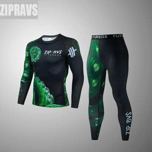 MMA rash guard T-shirt + pants rash guard workout clothes boxing suit Muay Thai compression mens taekwondo sportswear ZIPRAVS