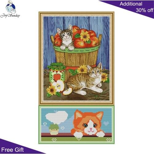 Joy Sunday Lovely Cats And Fruits Home Decor DA357 DA358 14CT 11CT Counted and Stamped Fruit Flower Cats Cross Stitch Kits