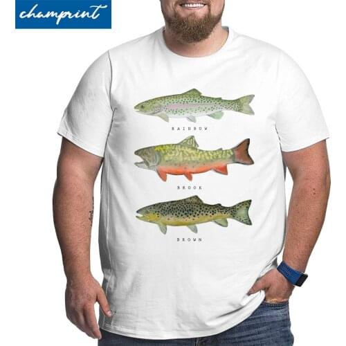 Brown Rainbow Trout Triad T Shirts Men Funny T-Shirts Fishing Fly Fishing Big Tall Tee Shirt Short Sleeve Tops Big Size 5XL 6XL