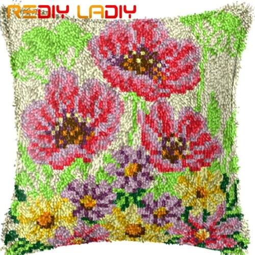 Latch Hook Kits Make Your Own Cushion Daisy Flower Printed Canvas Crocheting Pillow Case Latch Hook Cushion Cover Hobby & Craft