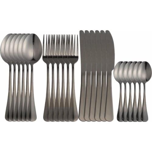 24Pcs Black Stainless Steel Cutlery Tableware Set Dinnerware Flatware Set Party Wedding Forks Knives Spoons Set Home Silverware