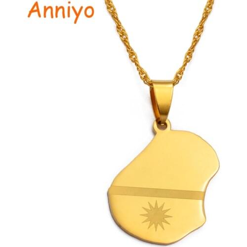 Anniyo Nauru Map & Flag Pendant Necklaces for Women/Girls Gold Color Stainless Steel Jewelry Gifts Naoero
