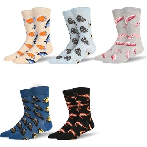Peonfly Cotton New Crew Sea Food Pattern Hip Hop Happy Short Funny Shrimp Fish Casual Harajuku Novelty Socks Men