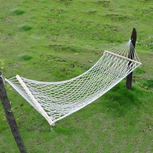 Hammock Hanging Bed Outdoor Single Thick Mesh Swing Chair Cotton Rope Wooden Stick Sleeping Bed Indoor Adult Hammock Supplies