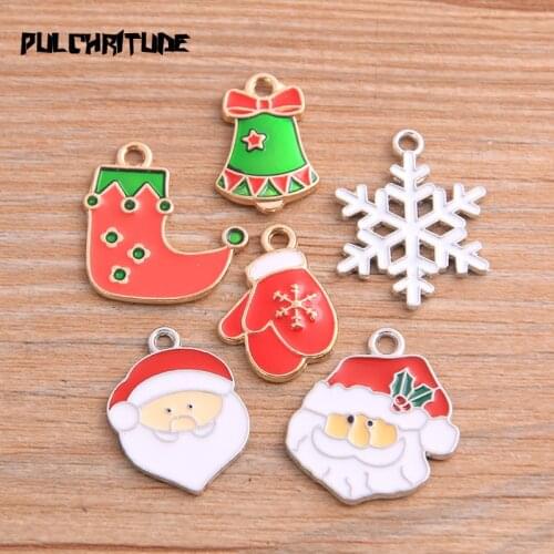 PULCHRITUDE 3pcs Mix Size 6 Styles Alloy Metal Drop Christma Christmas Charm Pendant For DIY Bracelet Necklace Jewelry Making