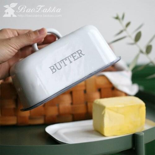Retro Nostalgic Enamel With Lid Snack Tray Home Kitchen Tableware Butter Box Cheese Storage Box