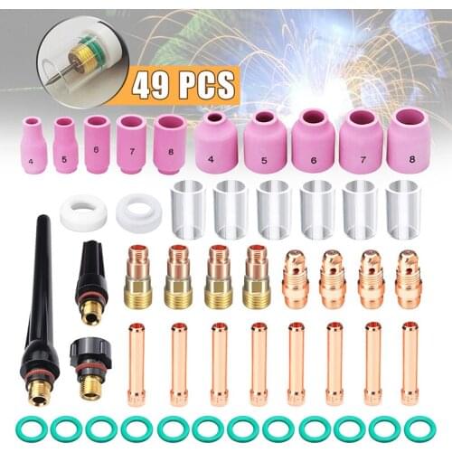 49pcs Gas Lens #10 Pyrex Glass Cup Easy Use Practical Accessories Welding Torch Kit Argon Arc Tool For Tig WP-17/18/26