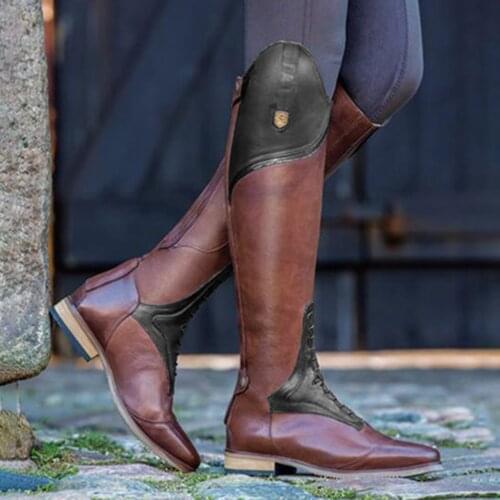 Womens Knight Boot Western Over-the-Knee Riding Boots Winter Long Tube Leather High Boot 2019 Lady Retro Low Heel Pointed Shoes