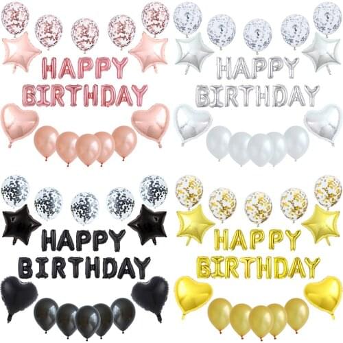 27pcs/set Happy Birthday Letter Balloons Rose Gold Silver Foil Globos Star Heart Ballon For Adult Birthday Party Decoration Kids