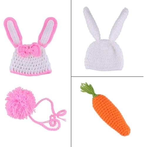 Newborn Photography Props Infant Outfits Baby Rabbit Crochet Knit Hat Clothes K1KC