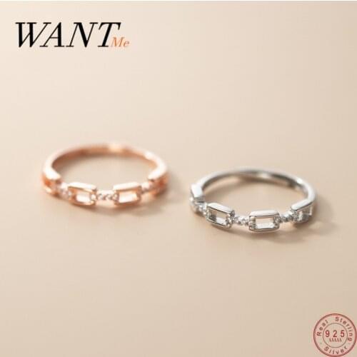 WANTME 925 Sterling Silver Korean Luxury Geometric White Zircon Link Chain Finger Rings for Women Wedding Vintage Charms Jewelry