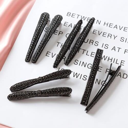 2Pcs Bling Crystal Hairpins Black Hair Clips Headwear for Women Girls Rhinestone Pins Clip Barrette Styling Tools Accessories