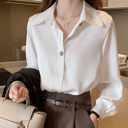 Shirt Womens 2020 Fashion Long-Sleeved Chiffon Shirt White Long Sleeve Top Chiffon Button Solid Plus Size Women Tops 4XL 0685