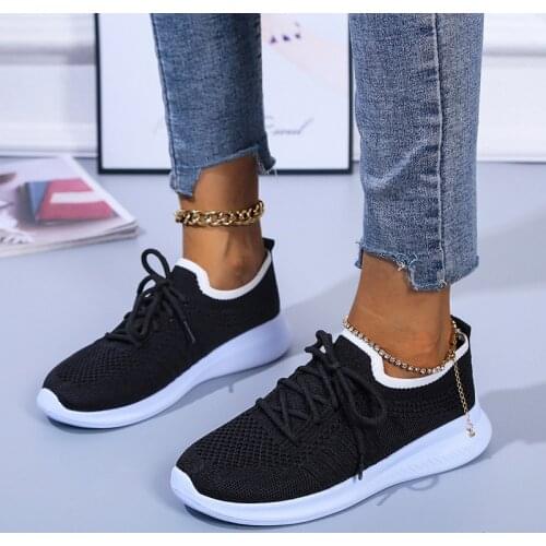 Women Sneakers Flat Solid Lace Up Air Mesh Breathable Ladis Vulcanized Shoes Fashion Shoes Plus Size Comfortbale Female Footwear