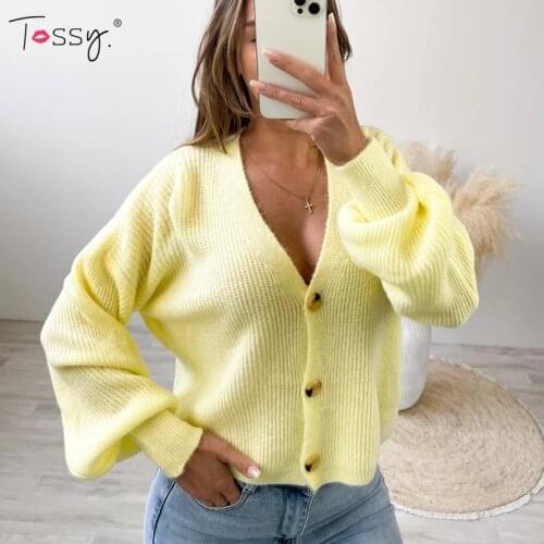 Tossy Solid Casual Cardigan Sweater 2021 Autumn New V-neck High Street Outwear Pullover Female Coat Oversize Sweaters Jumper