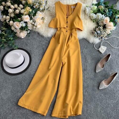 Womens Summer Overalls New Korean Version of Loose Sleeveless Nine-point Wide-leg Pants High-waist Tooling Slim Overalls s793