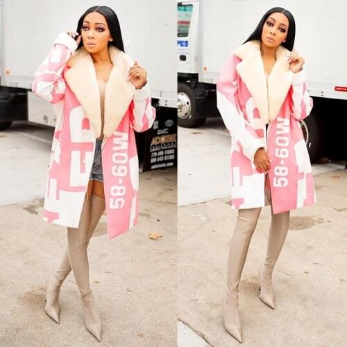 2021 European and American fashion trend casual letter printing fur collar spring and autumn womens loose long coat coat